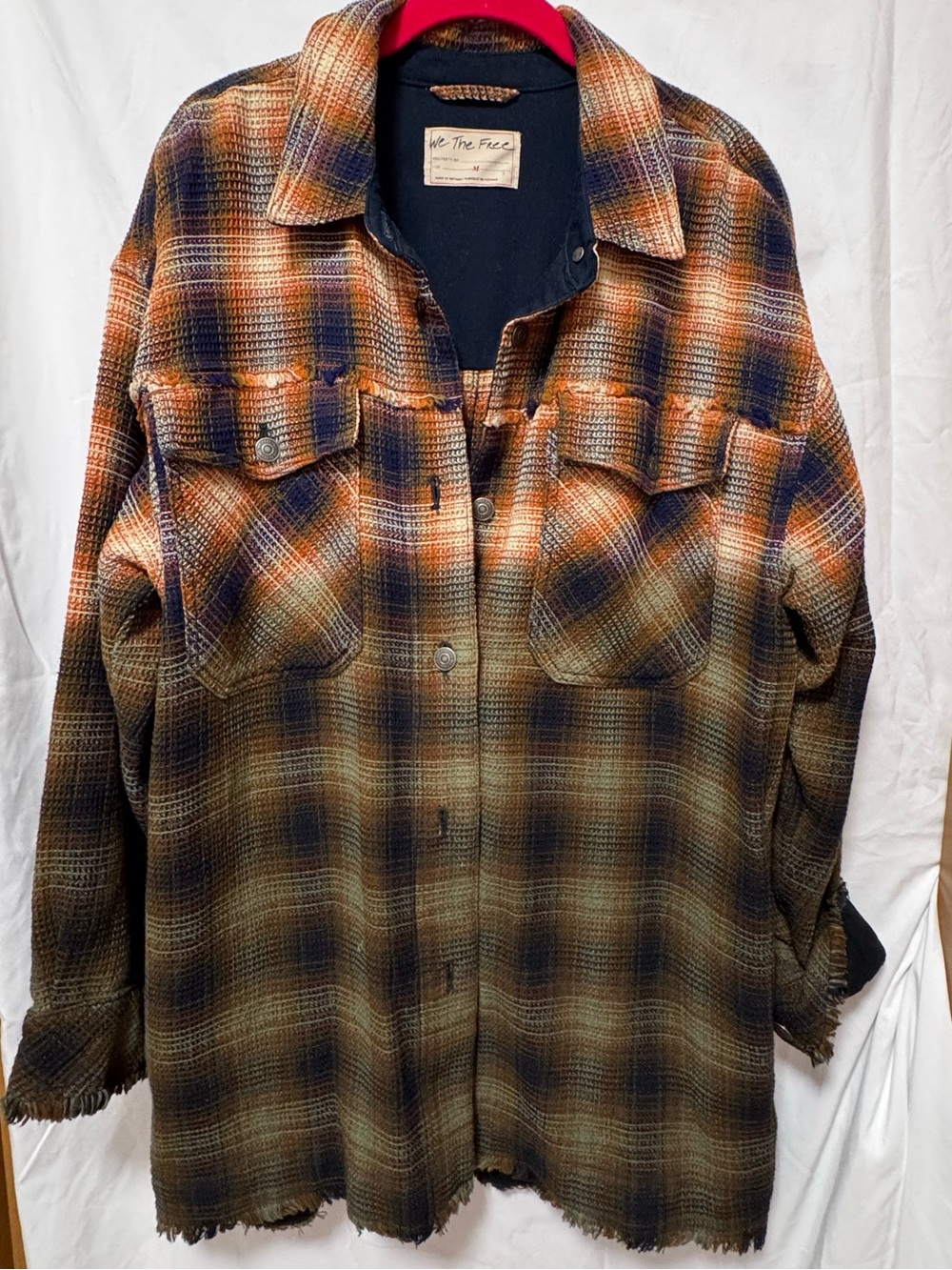 We The Free Plaid Shacket in Orange, Brown & Blue